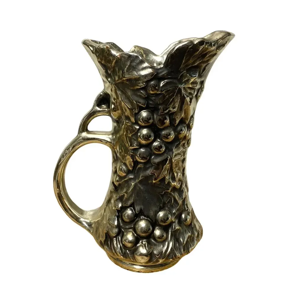 Vintage McCoy Pottery 616 Grape Pitcher Black Gold 9.5